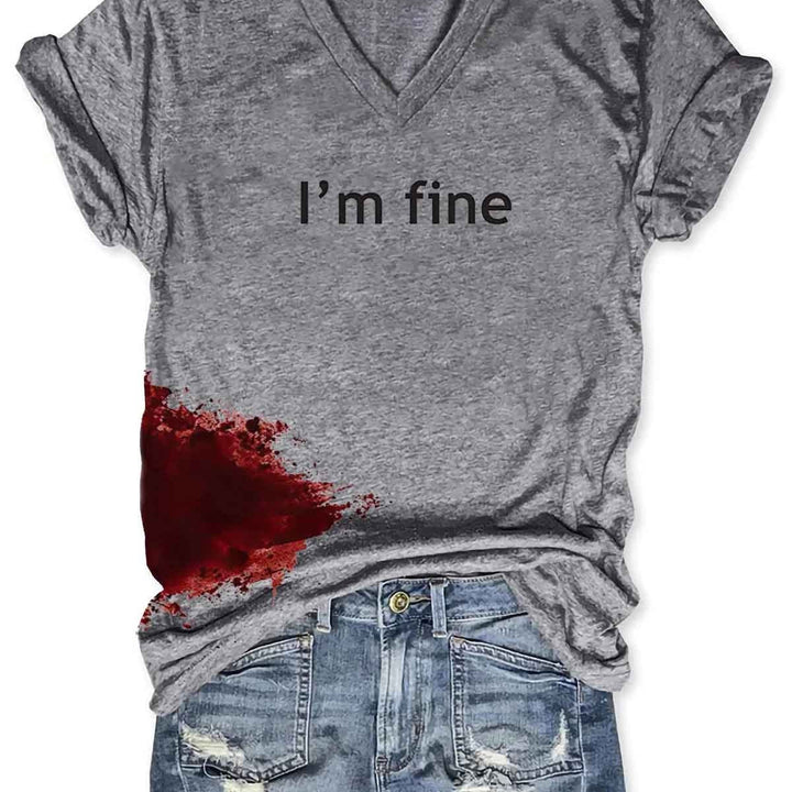 Women Halloween Bloodstained I'm Fine Shirt