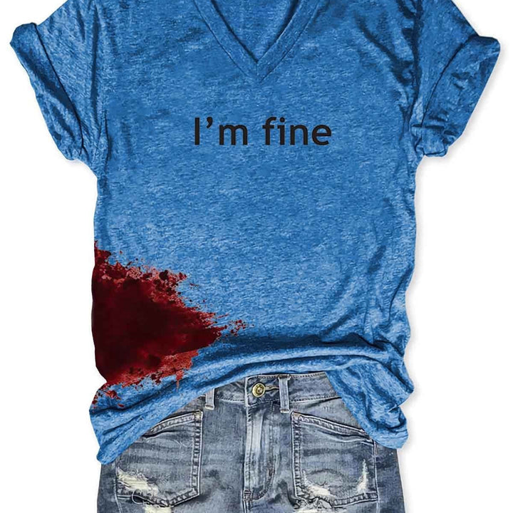 Women Halloween Bloodstained I'm Fine Shirt