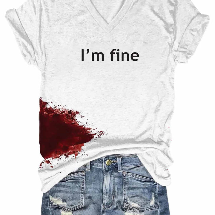 Women Halloween Bloodstained I'm Fine Shirt