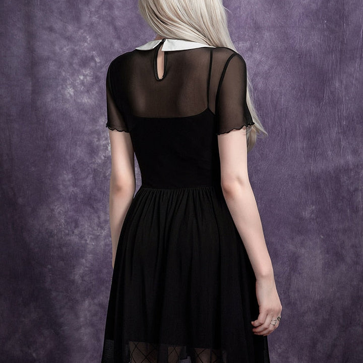 Wednesday Bat-Neck Mesh Dress